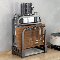 stainless steel knife holder, kitchen rack, cutting board rack, integrated storage rack, home countertop, knife storage