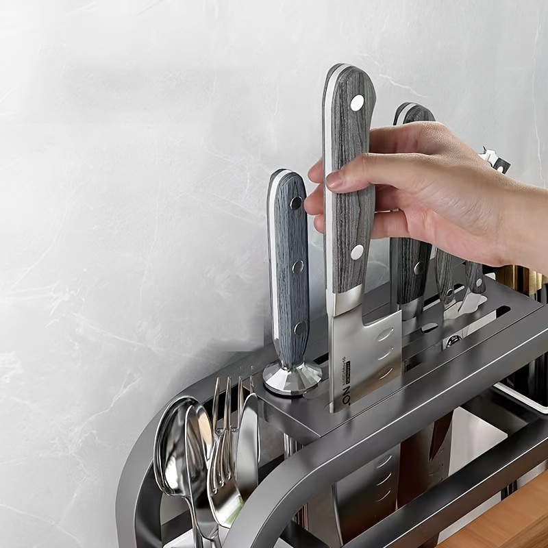 Stainless Steel Knife Holder Kitchen Rack Cutting Board Rack Integrated Storage Rack Home Counterto 4