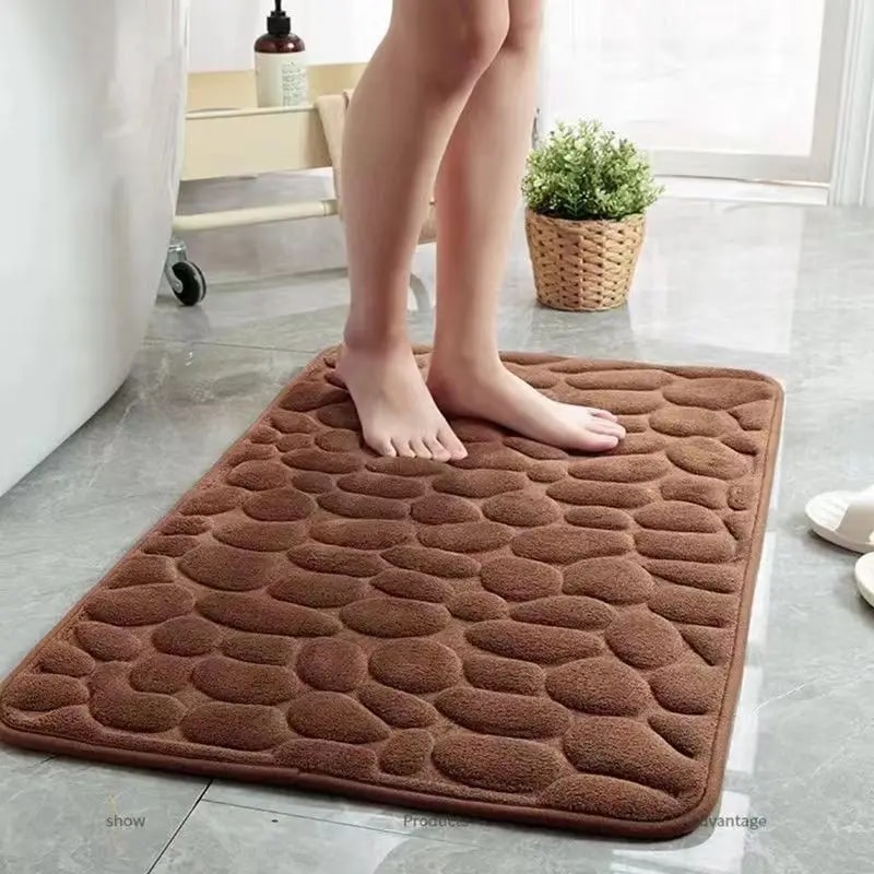 Non Slip Bathroom Mat Cobblestone Embossed Bath Mats Absorbent Doormat Carpet Door Floor Mat Machin 7