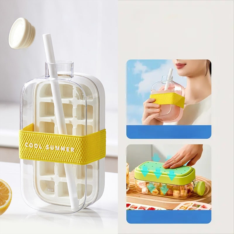 Silicone Ice Cube Tray With Lid No Spill No Touch Design Straws Cable Tie Mold For Freezer 11