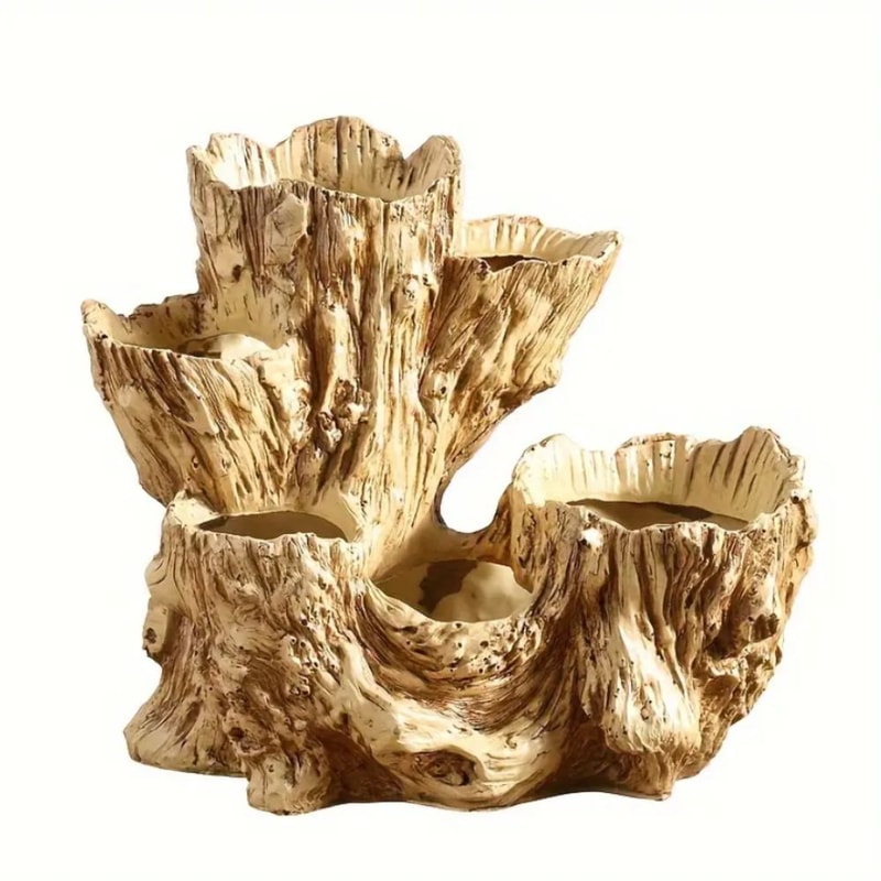 Retro Style Resin Succulent Flowerpot with Drainage Hole, Unique Asymmetrical Texture Design, Dual-Use Indoor Outdoor