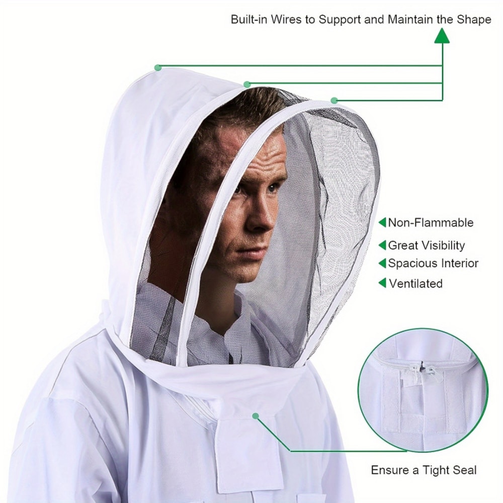 Professional Beekeeper Suit, Ventilated Veil Hood, Sting-Proof Gloves, Comfortable Protective Gear