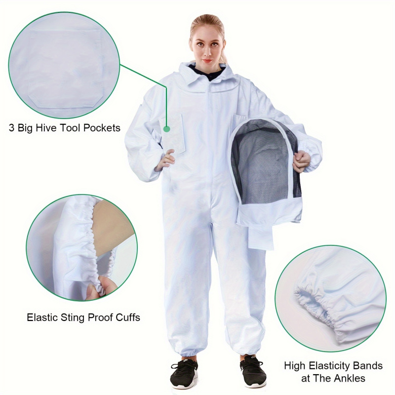 Professional Beekeeper Suit, Ventilated Veil Hood, Sting-Proof Gloves, Comfortable Protective Gear