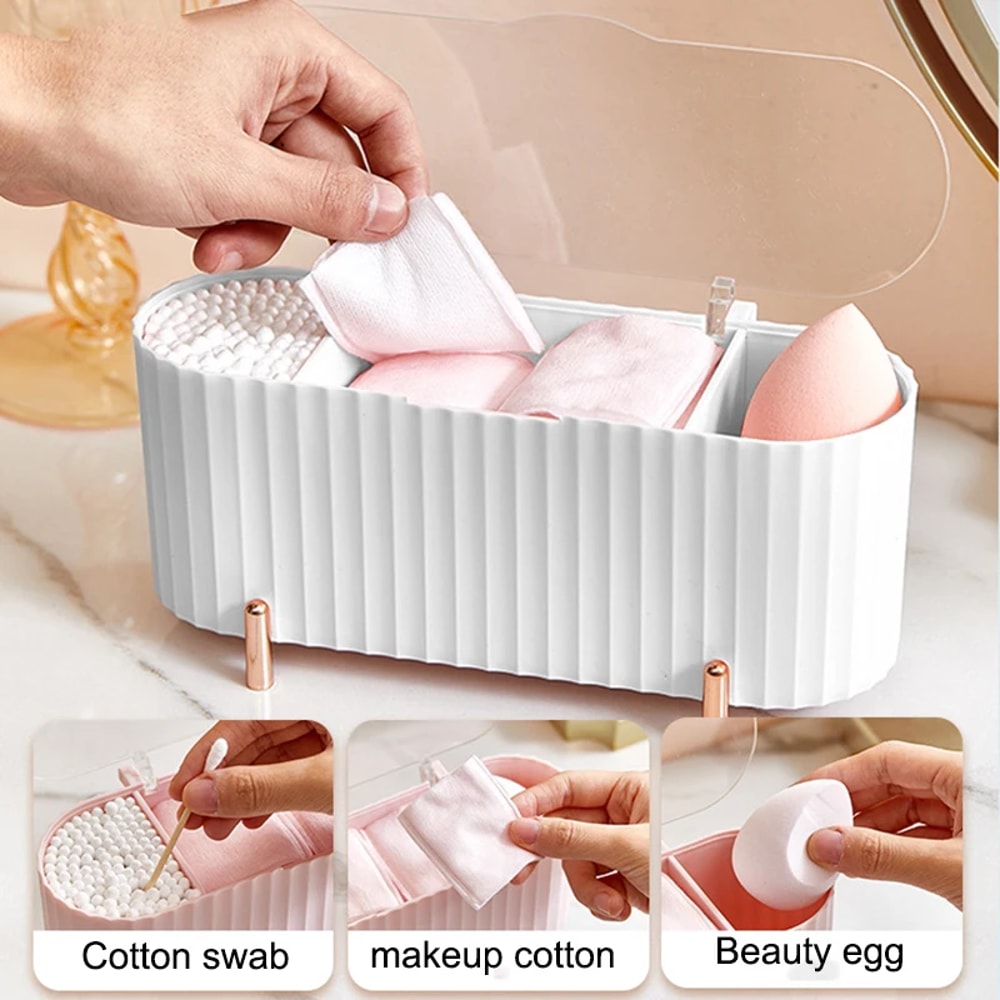 Cosmetic Storage Box With Lid, Dustproof Desktop Makeup Organizer, Cotton Powder Puff Storage Box Bathroom Organizer Box