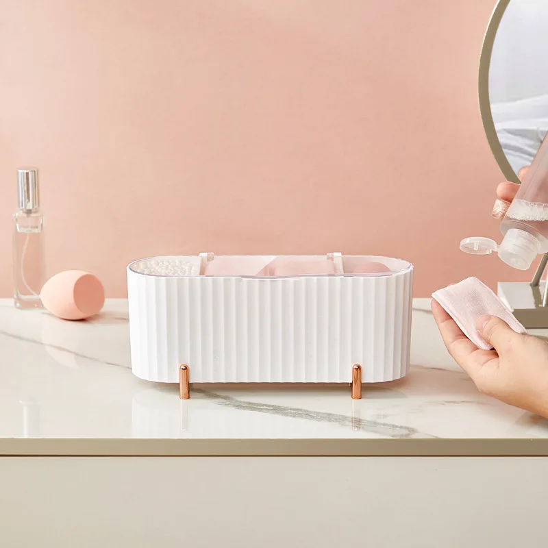 Cosmetic Storage Box With Lid, Dustproof Desktop Makeup Organizer, Cotton Powder Puff Storage Box Bathroom Organizer Box