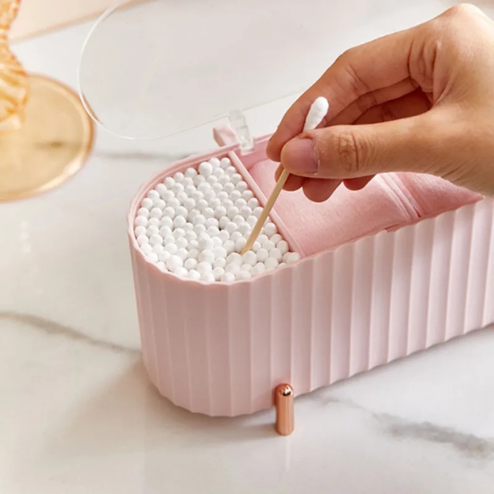 Cosmetic Storage Box With Lid, Dustproof Desktop Makeup Organizer, Cotton Powder Puff Storage Box Bathroom Organizer Box