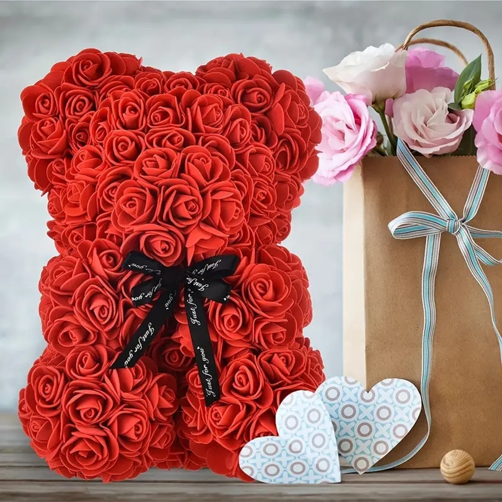 Valentines Rose Bear Gifts For Her Red Artificial Flowers Bear With Rose Bouquet Romantic Gift For 0
