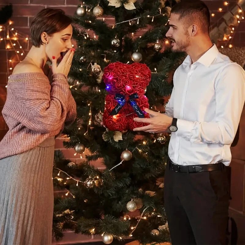 Valentines Rose Bear Gifts For Her Red Artificial Flowers Bear With Rose Bouquet Romantic Gift For 3