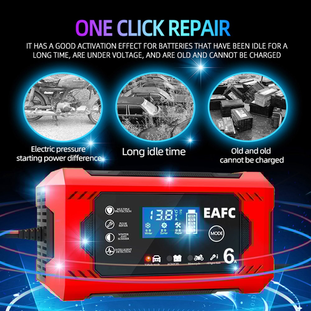 Car Battery Charger Intelligent Fast Charging Pulse Repair AutoStop DualMode For Motorcycle And Tru 2