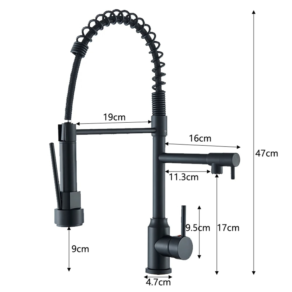 Black Kitchen Sink Faucet Pull Down Hot And Cold Water Mixer 2 Mode Tap With Dual Spout Rotation Fl