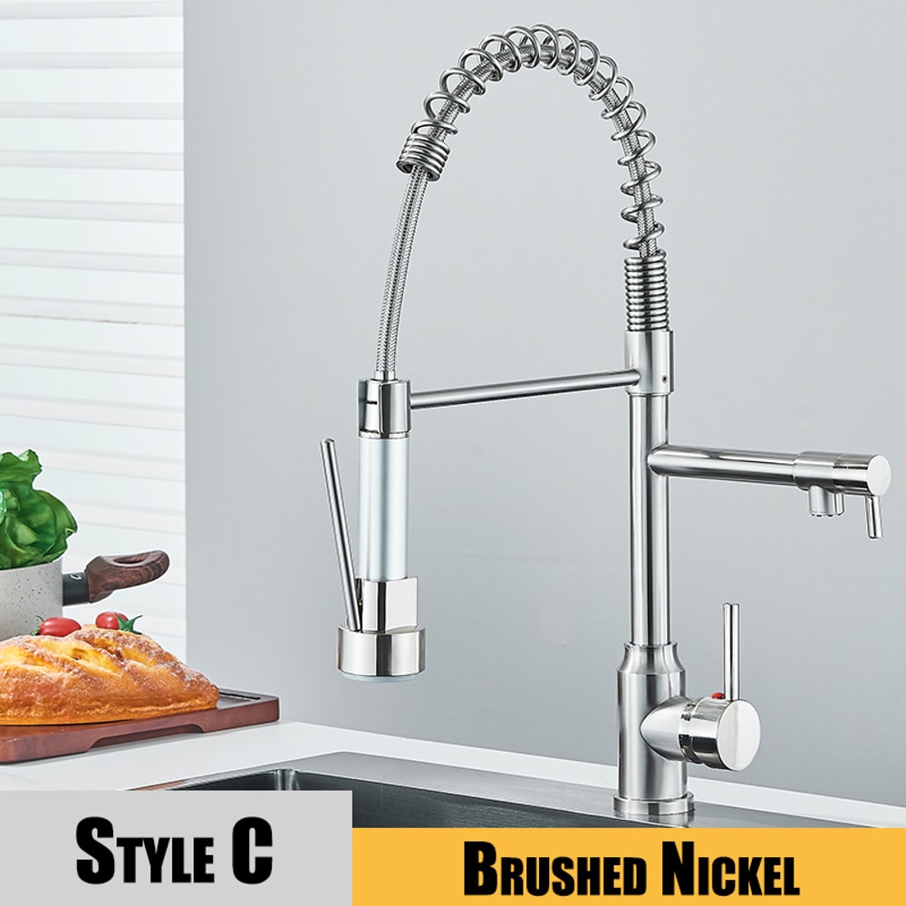 Black Kitchen Sink Faucet Pull Down Hot And Cold Water Mixer 2 Mode Tap With Dual Spout Rotation Fl
