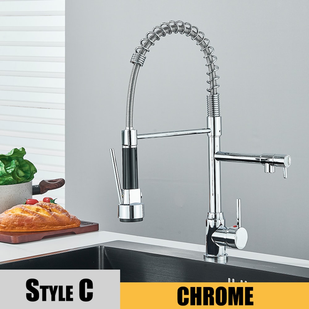 Black Kitchen Sink Faucet Pull Down Hot And Cold Water Mixer 2 Mode Tap With Dual Spout Rotation Fl