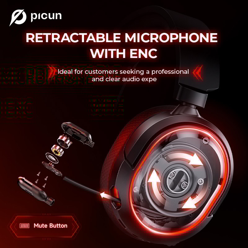 Wireless Gaming Headset Bluetooth Headphones Low Latency Surround ENC Mic Phone Switch 3