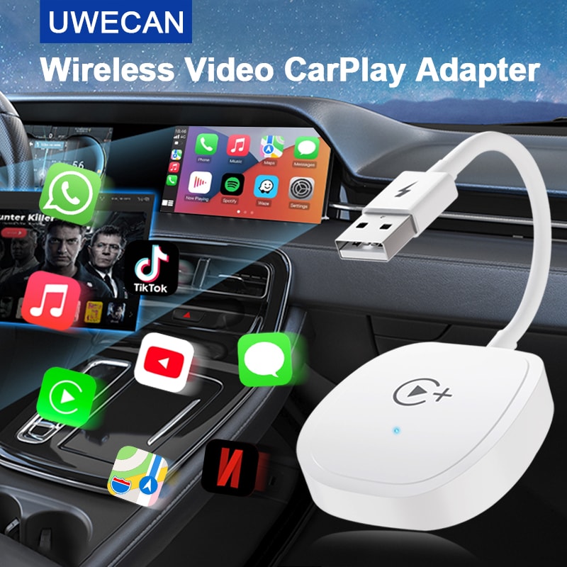 Wireless Video CarPlay Adapter with Netflix, YouTube, TikTok, For OEM Wired CarPlay Cars