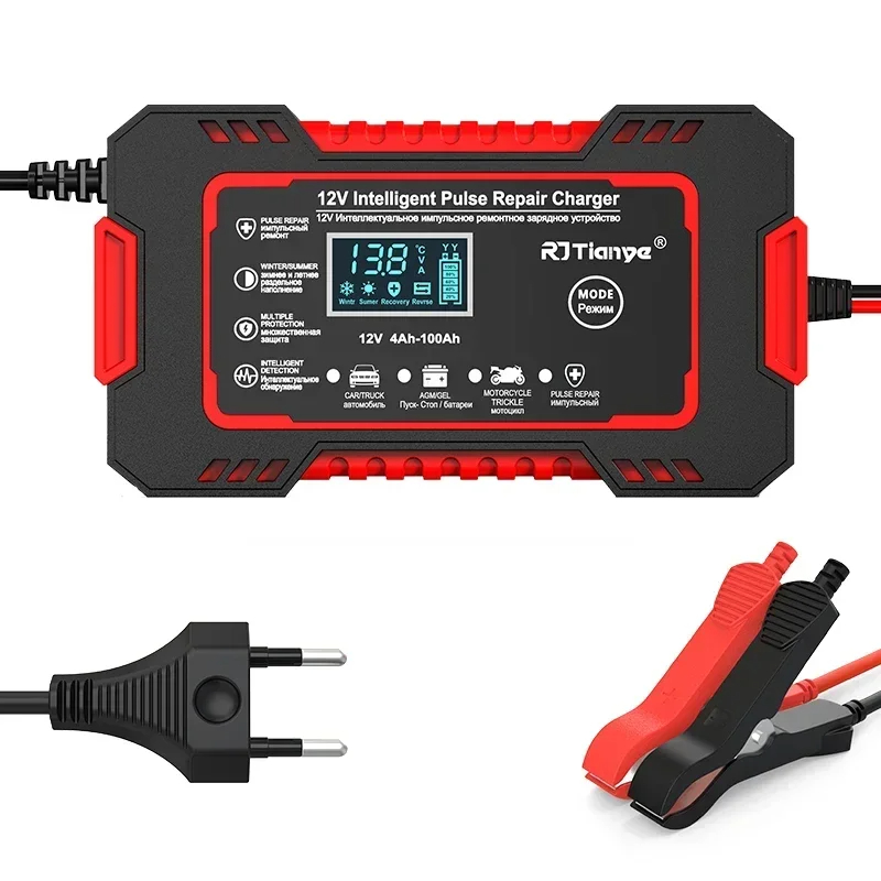 Car Battery Charger Touch Screen Pulse Repair Fast Power Charging Wet Dry Lead Acid Digital LCD Dis 6