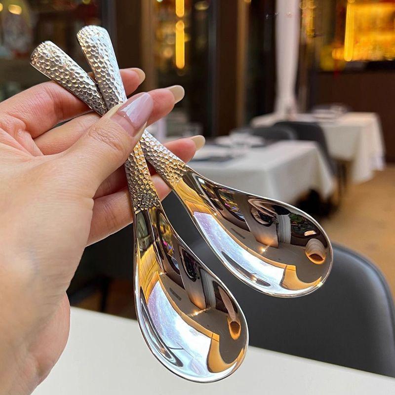 Simple Stainless Steel Spoon, Retro Kitchen Tools, High-End Texture, Rice Scoop, New Fashion Home Kitchen Meal Spoons