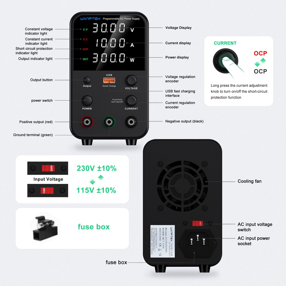 Laboratory Power Supply Adjustable DC Power Supply With USB Fast Charging Regulator 1