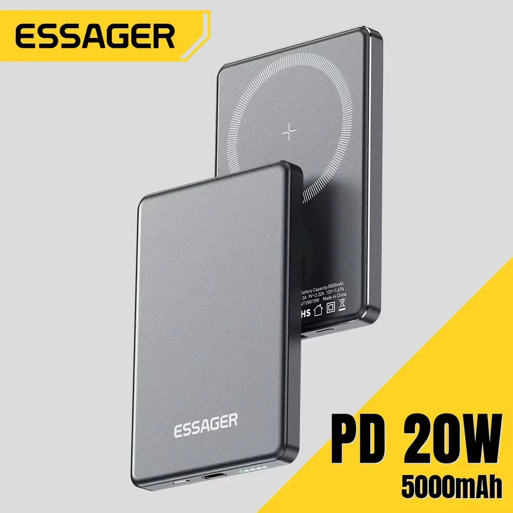 Essager Thin Wireless Power Bank Magnetic, Portable Fast Charging External Battery for Magsafe iPhone
