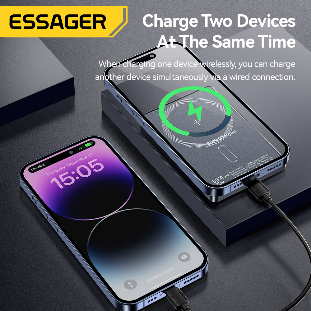 Essager Thin Wireless Power Bank Magnetic, Portable Fast Charging External Battery for Magsafe iPhone