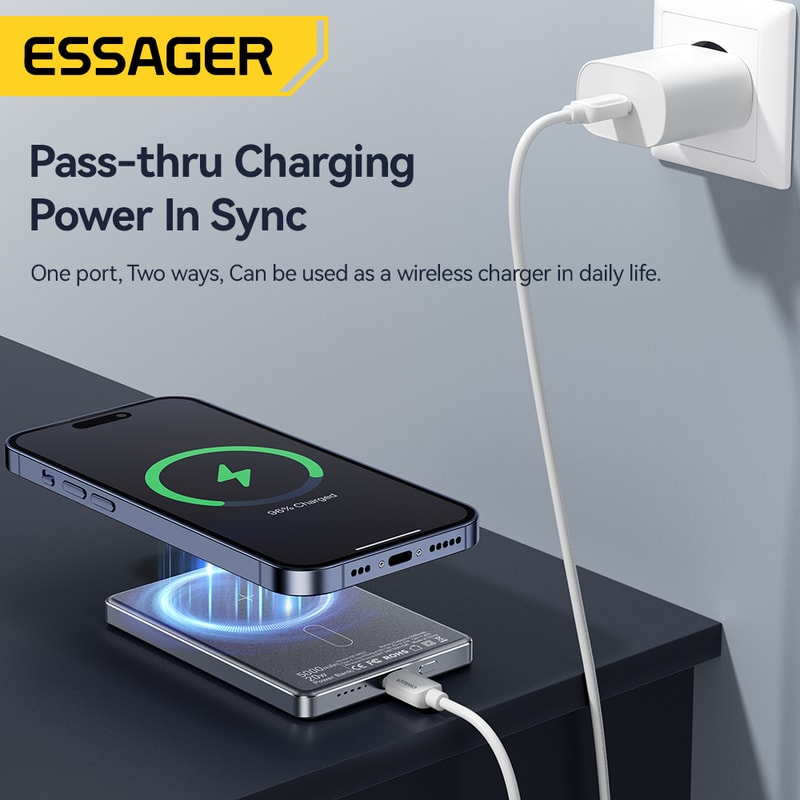 Essager Thin Wireless Power Bank Magnetic, Portable Fast Charging External Battery for Magsafe iPhone