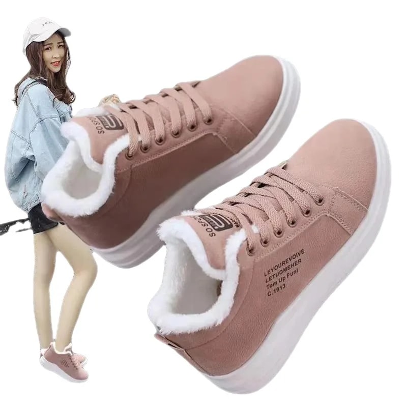 Winter Womens Boots, Warm PU Plush Ankle Boots, Flat Winter Womens Shoes, Short Snow Boots for Daily Wear