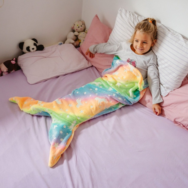 New Night Glow Mermaid Tail Blanket Soft Flannel Fleece Wearable Companion Cute Kids Blankets All S 3