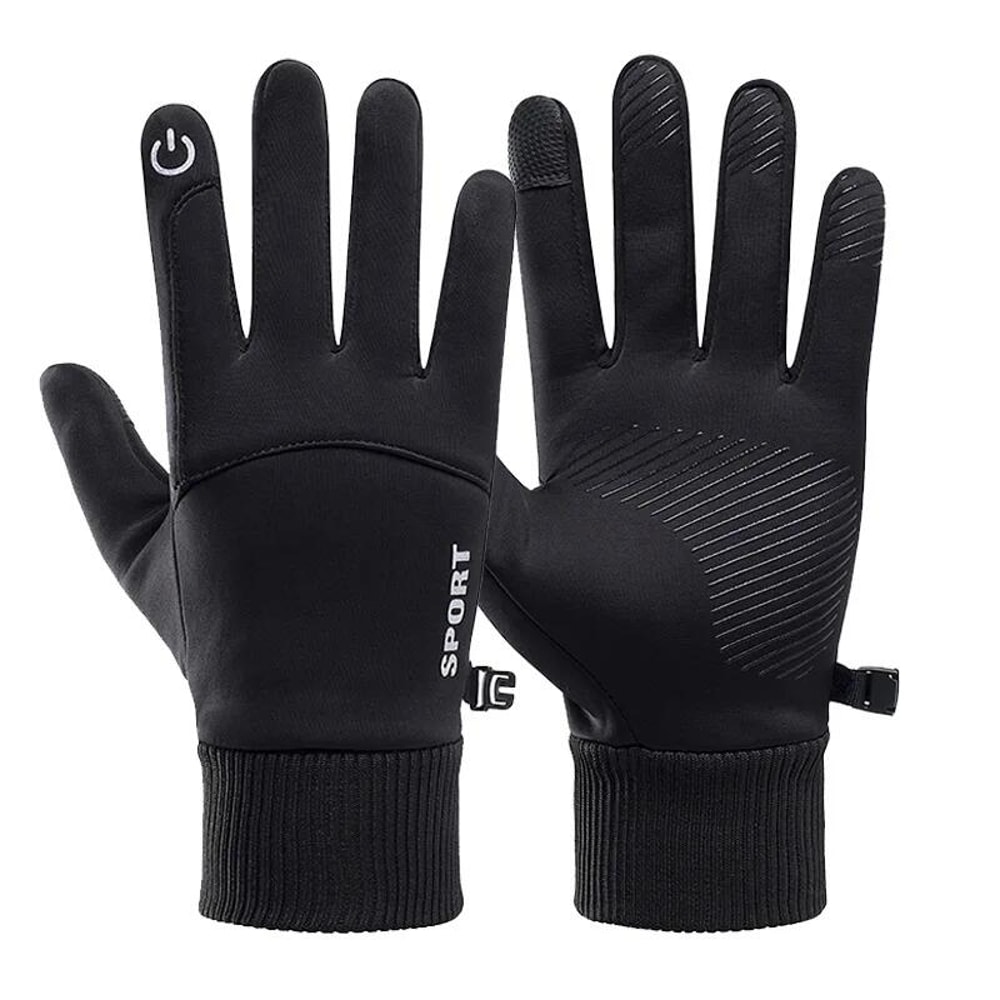 Black Winter Warm Full Fingers Waterproof Cycling Gloves, Touch Screen Fleece Gloves for Running Motorcycle Ski Sports