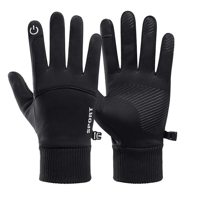 Black Winter Warm Full Fingers Waterproof Cycling Gloves, Touch Screen Fleece Gloves for Running Motorcycle Ski Sports