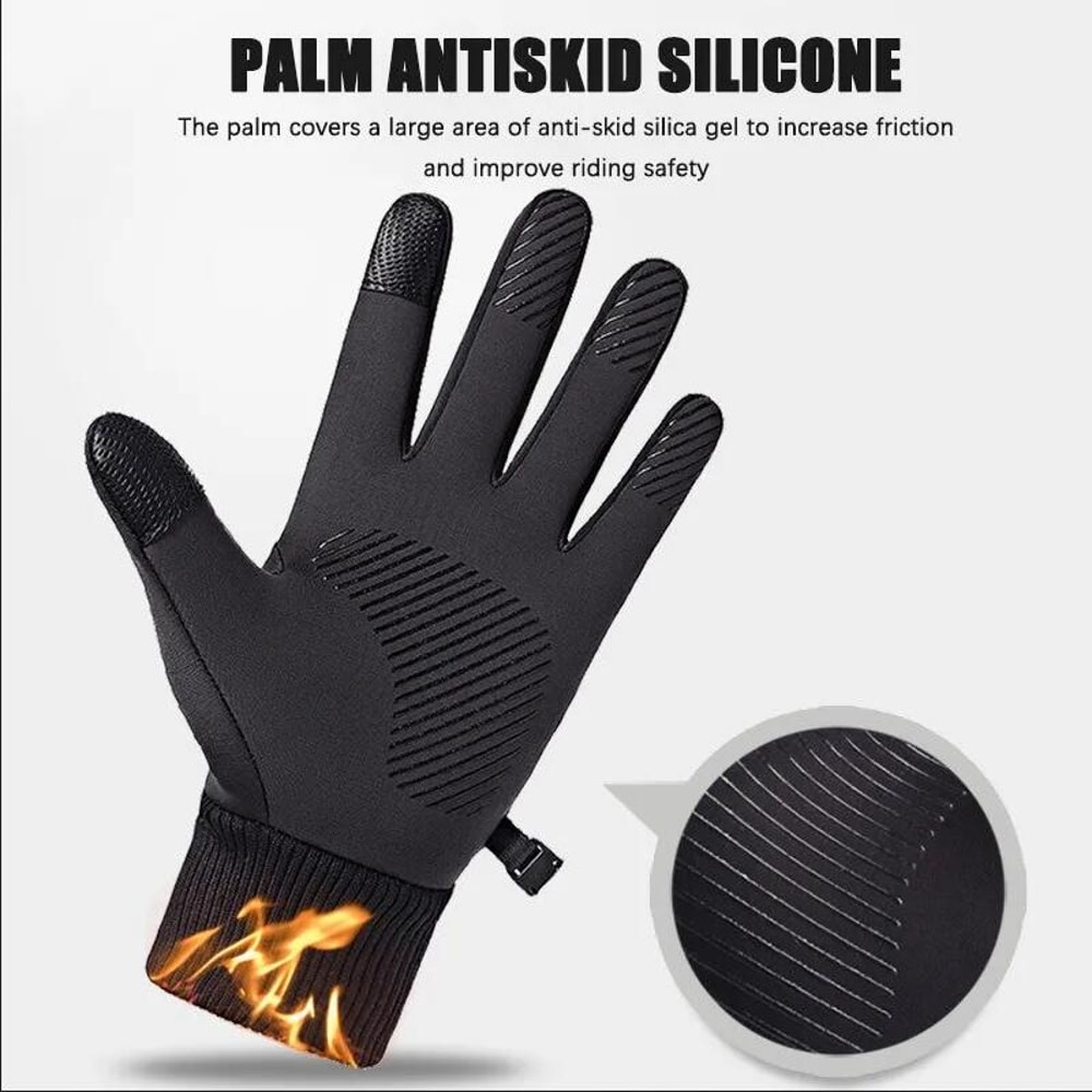 Black Winter Warm Full Fingers Waterproof Cycling Gloves, Touch Screen Fleece Gloves for Running Motorcycle Ski Sports