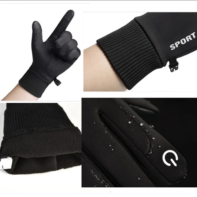 Black Winter Warm Full Fingers Waterproof Cycling Gloves, Touch Screen Fleece Gloves for Running Motorcycle Ski Sports