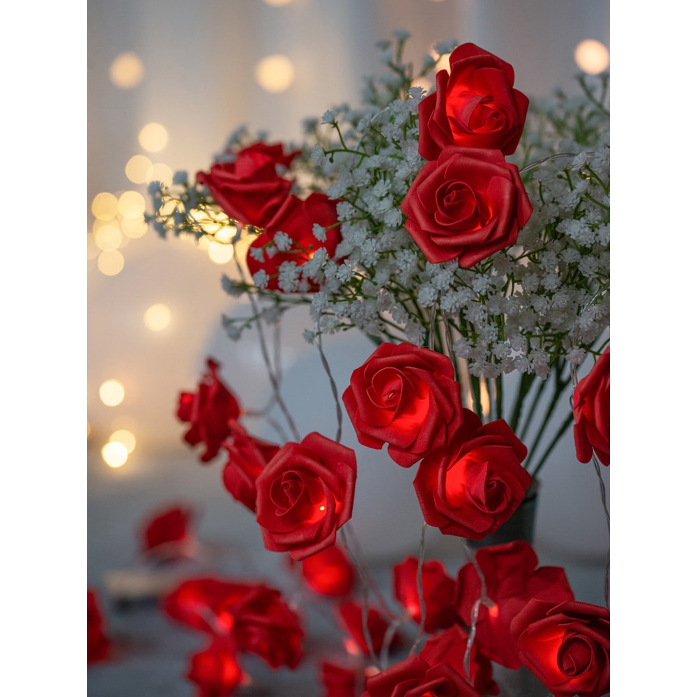 Rose Light String for Home, Hanging Pendant Decoration, Wedding and Valentine's Day Party Supplies Favor