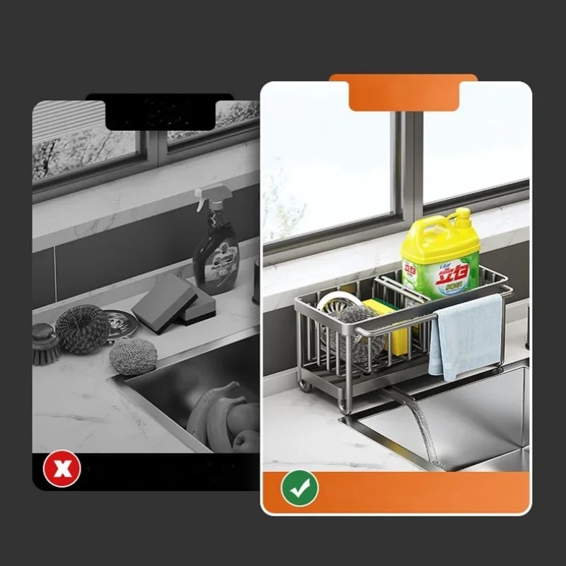 Carbon Steel Sink Sponge Drain Rack Multifunctional Countertop Faucet Storage Soap Rack Dish Towel