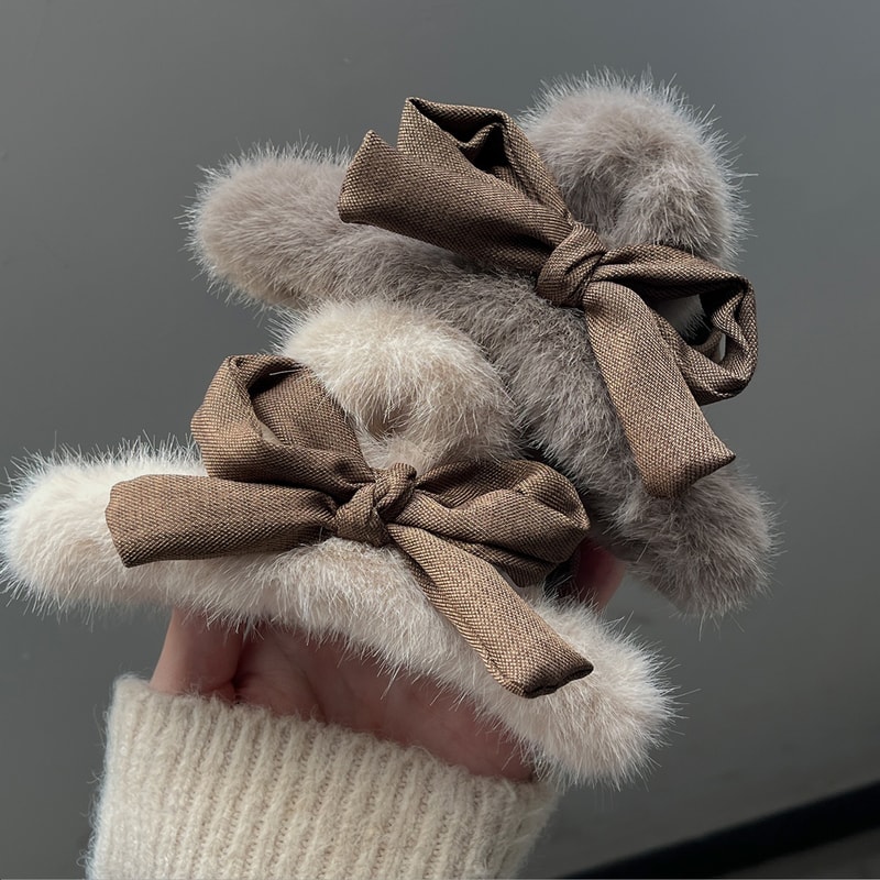 Autumn/Winter Fashion Rabbit Fur Bow Hair Clip, Women's Large Plush Shark Clip Hairpin Back Head