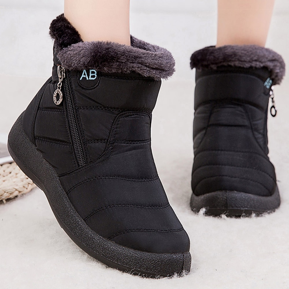 Womens Boots Winter Shoes Women Ankle Boots With Fur Low Heels Winter Boots Snow Waterproof Botas 9