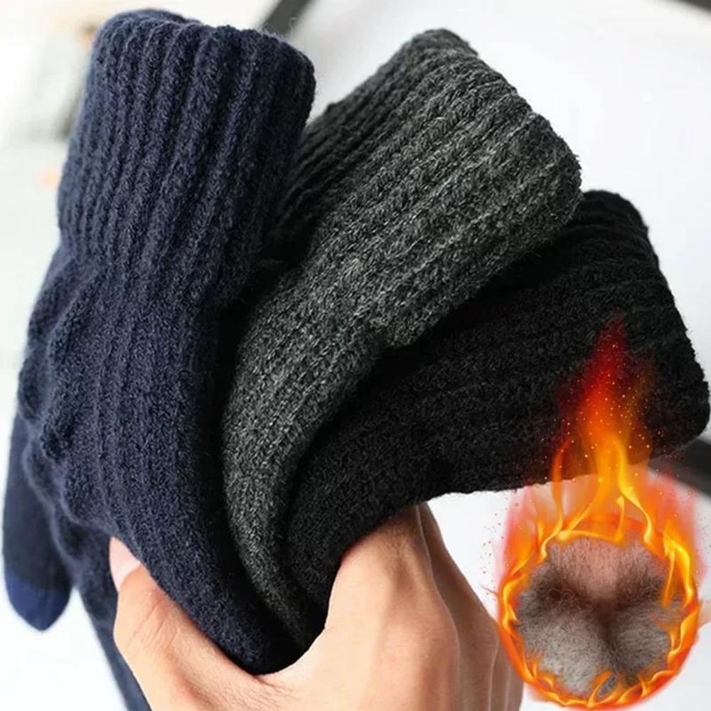 New Mens Warm Full Finger Gloves Winter Touchscreen Gloves Plus Fleece Gloves Wool Knitted Cycling
