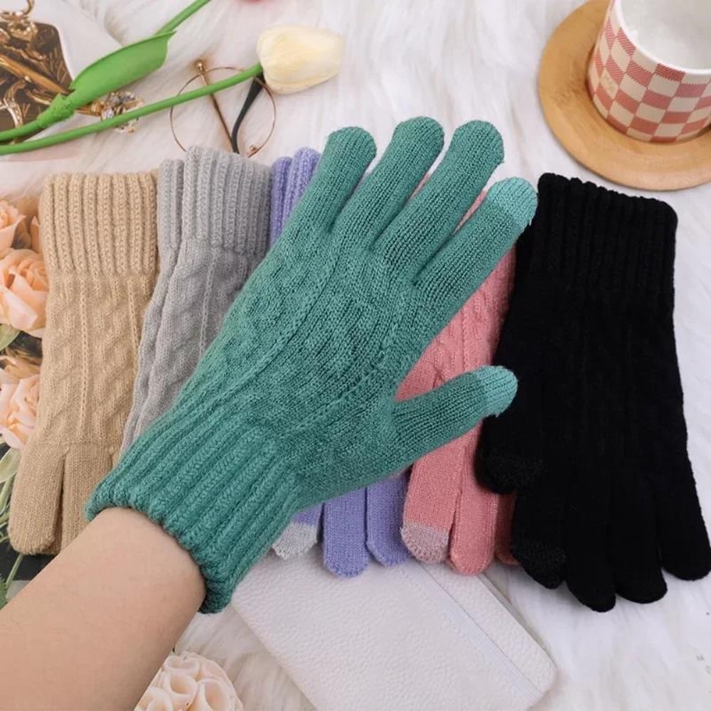 New Mens Warm Full Finger Gloves Winter Touchscreen Gloves Plus Fleece Gloves Wool Knitted Cycling