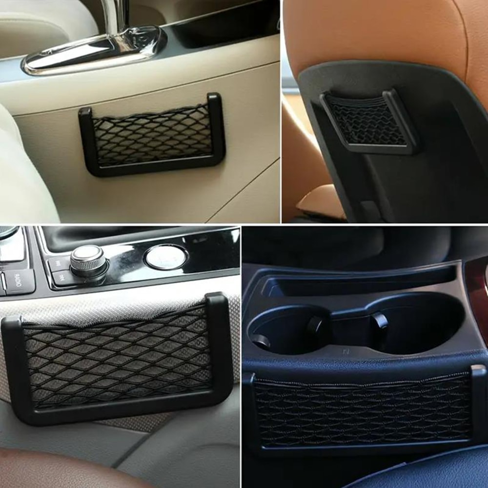 Car Storage Bag Net Adhesive Auto Seat Organizer Door Side Net Pocket Multifunction Resilient Car S 2