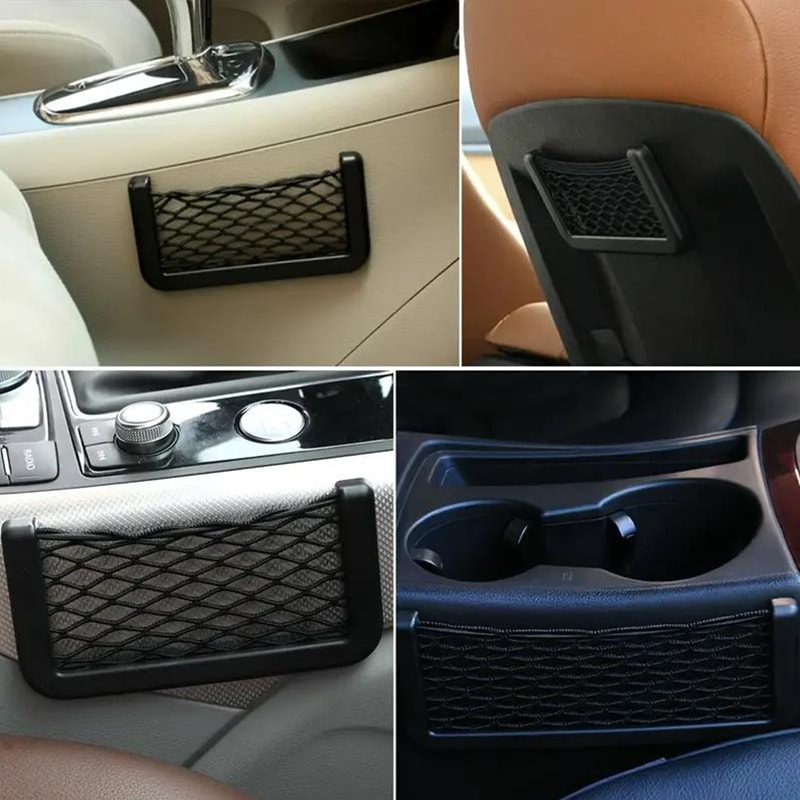 Car Storage Bag Net Adhesive Auto Seat Organizer Door Side Net Pocket Multifunction Resilient Car S 2