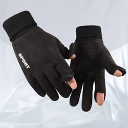 faux suede gloves winter men, soft anti-slip gloves for cycling, hiking, driving, windproof flip-top, ribbed cuff gloves