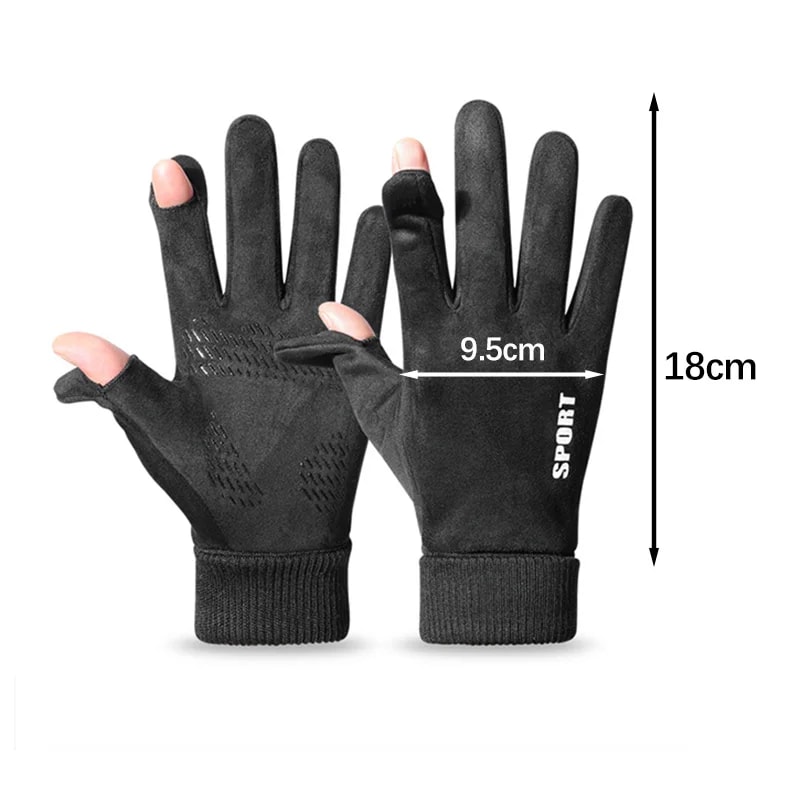 Faux Suede Gloves Winter Men, Soft Anti-Slip Gloves for Cycling, Hiking, Driving, Windproof Flip-Top, Ribbed Cuff Gloves
