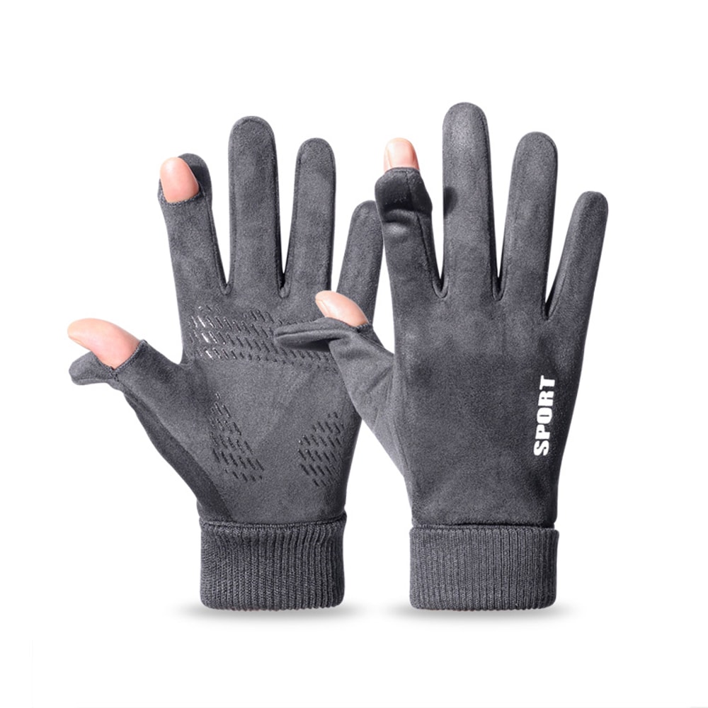 Faux Suede Gloves Winter Men, Soft Anti-Slip Gloves for Cycling, Hiking, Driving, Windproof Flip-Top, Ribbed Cuff Gloves