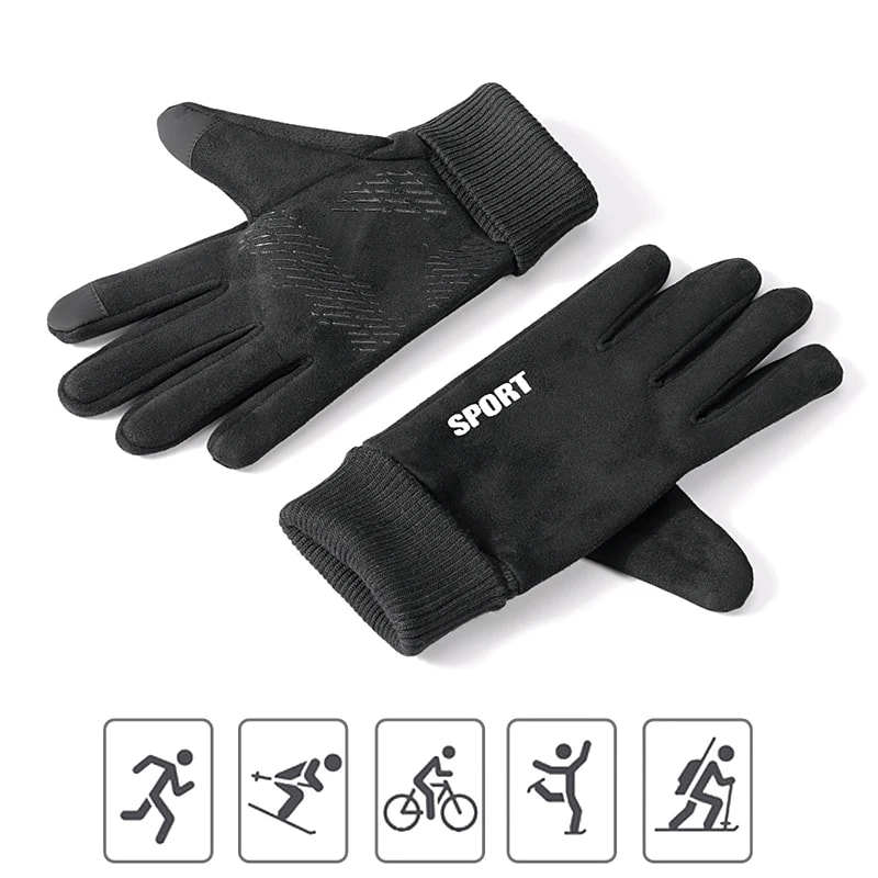 Faux Suede Gloves Winter Men, Soft Anti-Slip Gloves for Cycling, Hiking, Driving, Windproof Flip-Top, Ribbed Cuff Gloves
