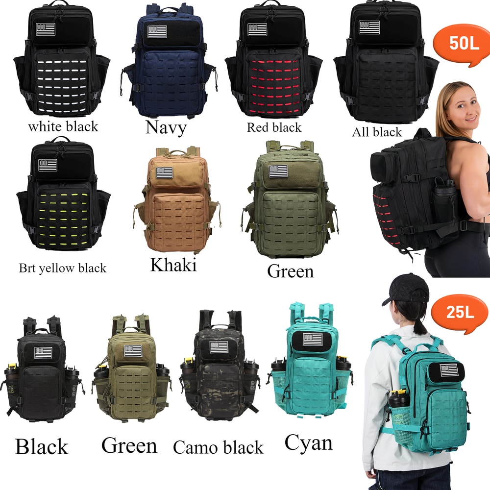 Tactical MOLLE Backpack for Men, Hunting & Outdoor EDC Rucksack, Gym Hiking Bag with 2 Bottle Holders