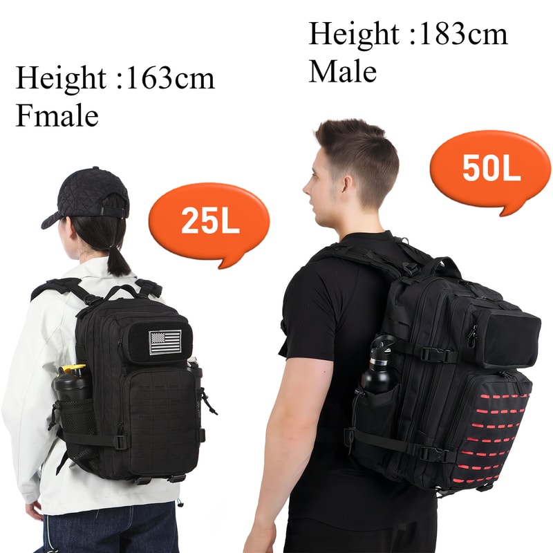 Tactical MOLLE Backpack for Men, Hunting & Outdoor EDC Rucksack, Gym Hiking Bag with 2 Bottle Holders