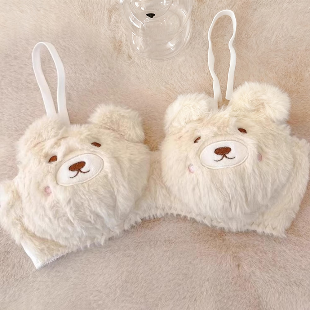 Soft Cute Bear Lingerie, Womens Winter Cartoon Plush Bra, Comfortable and Adorable Sexy Hot Lingerie for Girls
