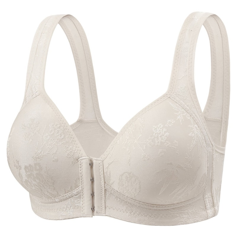 Womens Bra WireFree Front Closure Solid Color Full Coverage Fixed Cups Ideal For MiddleAged Elderly 9