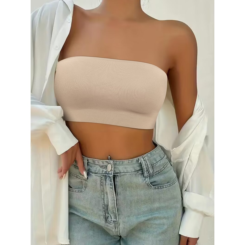 Varsbaby Women Tube Strapless Bra Chest Wrap Bandeau Unlined Seamless Comfortable Underwear Top 2