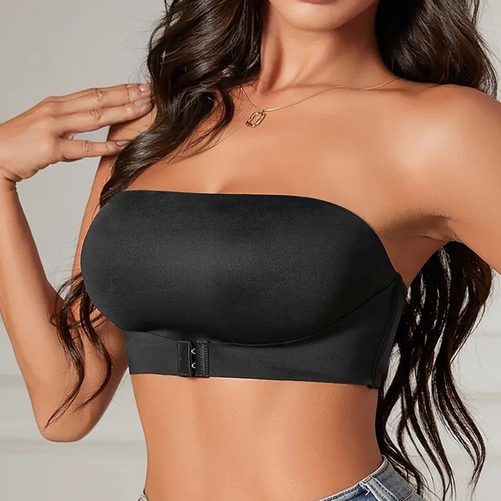Womens Strapless Bra Sexy Seamless No Padding Comfortable Smooth Half Cup Silicone NonSlip Front Bu 1