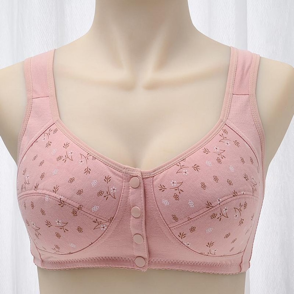 Front Closure Cotton Bra for Women, Breathable Soft Brassiere, Wire Free Thin Cup Bralette, Comfortable Sleeping Lingeri