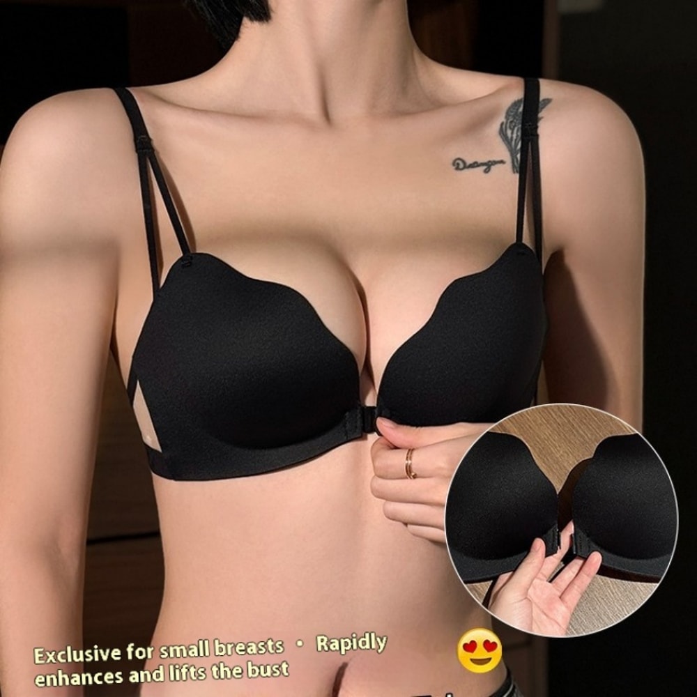 New Front Buckle Beautiful Back Underwear, Women Small Breasts Gathered Integrated Bra, Non-wired Breathable Non-marking